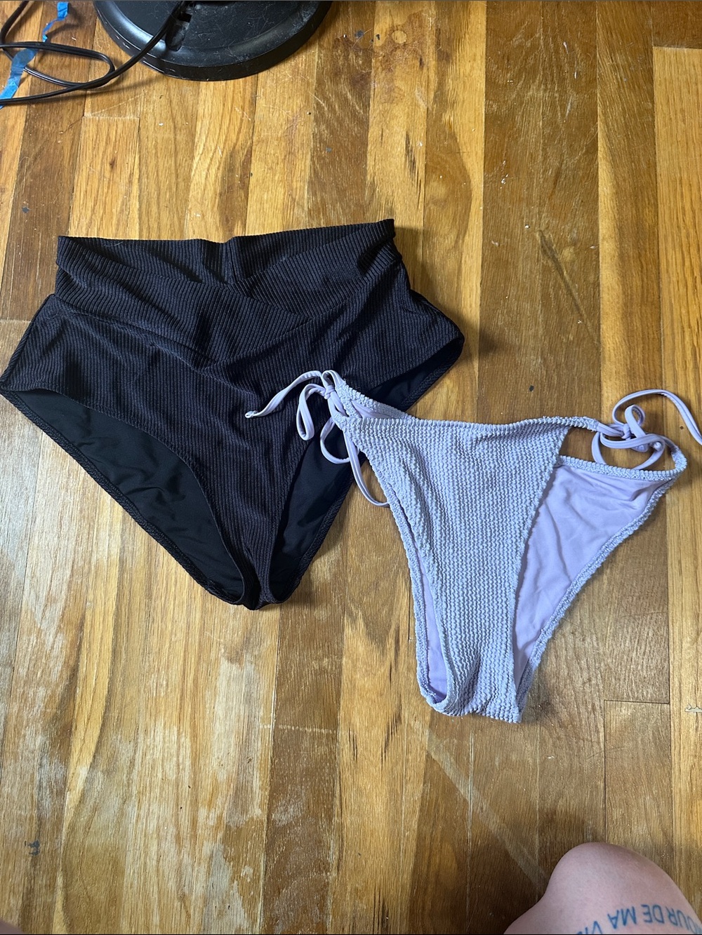 Aerie Black High-Waist Swim Bottoms & Light Lavender Tie-Side Bikini Bottom